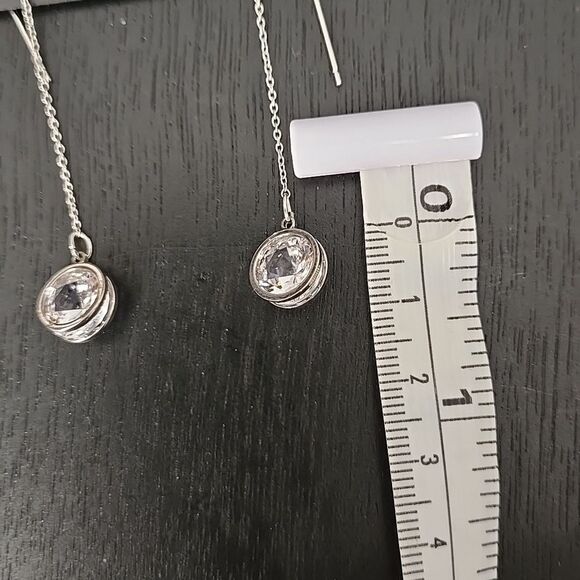 Silver Tone Luxe Pave Linear Earrings Cubic Zirconia Sensitive Ears Nickel Free - Picture 9 of 16